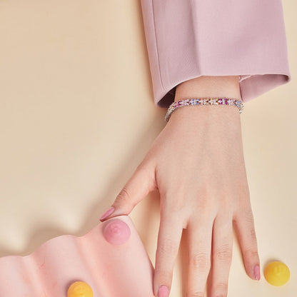 Anyco Bracelet Butterfly S925 Sterling Silver Bracelet Jewelry Set Cubic Zirconia Pink Stone Diamond Tennis Bracelets Women-Bracelets-PEROZ Accessories