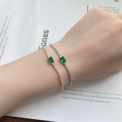 Anyco Bracelet Green Crystal Diamond Sterling Silver Cuban Chain Brass Cz Tennis Bracelets Colorful Square Women Bracelet-Bracelets-PEROZ Accessories