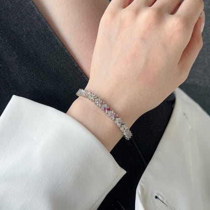 Anyco Bracelet Minimalist 925 Sterling Silver Bracelet Jewelry Set Cz Cubic Zirconia Colorful Pink Stone Diamond Tennis Bracelets Women-Bracelets-PEROZ Accessories