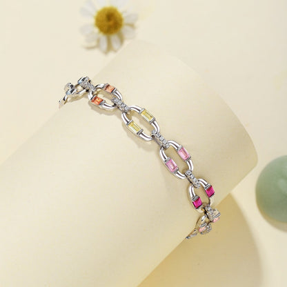 Anyco Bracelet Paperclip Corss Shape S925 Sterling Silver Bracelet Jewelry Set Cubic Zirconia Pink Stone Diamond Tennis Bracelets Women-Bracelets-PEROZ Accessories