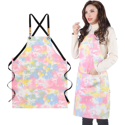 Anyhouz Kitchen Apron Green Creative Tie-dye Soft Cotton Unisex Flower Shop Cafe Restaurant Bookstore Waiter Household Cleaning Painting-Aprons-PEROZ Accessories