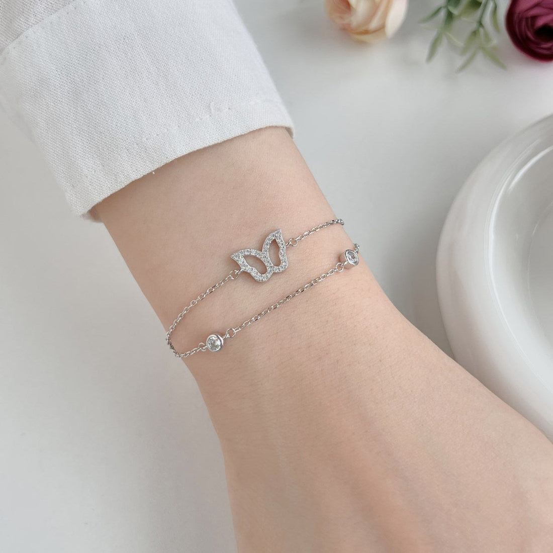 Anyco Bracelet Cz Cubic Zirconia Jewelry Butterfly Chain Link 925 Sterling Silver Charm Bracelets For Women-Bracelets-PEROZ Accessories