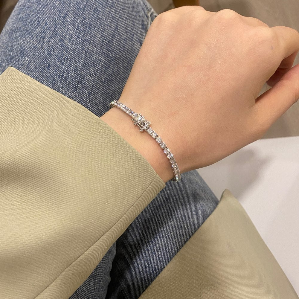 Anyco Bracelet Fine Jewelry Women S925 Silver Rhodium Plated Black Pink Green Clear Round Cut 5A Cubic Zirconia Tennis Bangles-Bracelets-PEROZ Accessories