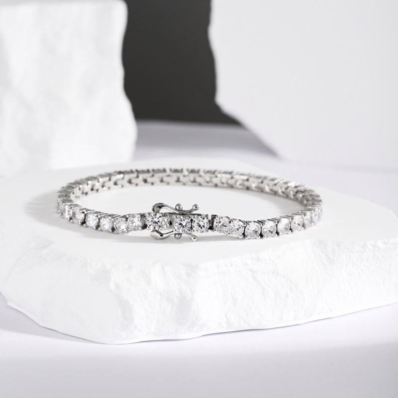 Anyco Bracelet Rhodium Plated 4mm Round 5A Cubic Zirconia Classic Tennis Bangle 925 Sterling Silver Bracelets for Women-Bracelets-PEROZ Accessories