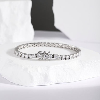 Anyco Bracelet Rhodium Plated 4mm Round 5A Cubic Zirconia Classic Tennis Bangle 925 Sterling Silver Bracelets for Women-Bracelets-PEROZ Accessories