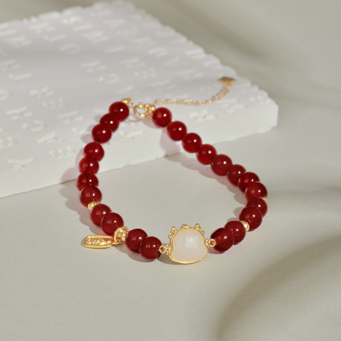 Anyco Bracelet Silver Dragon Charm Hotan Jade Stone Zodiac Bracelet 18K Gold Plated Lucky Red Bead Bracelets For Women-Bracelets-PEROZ Accessories