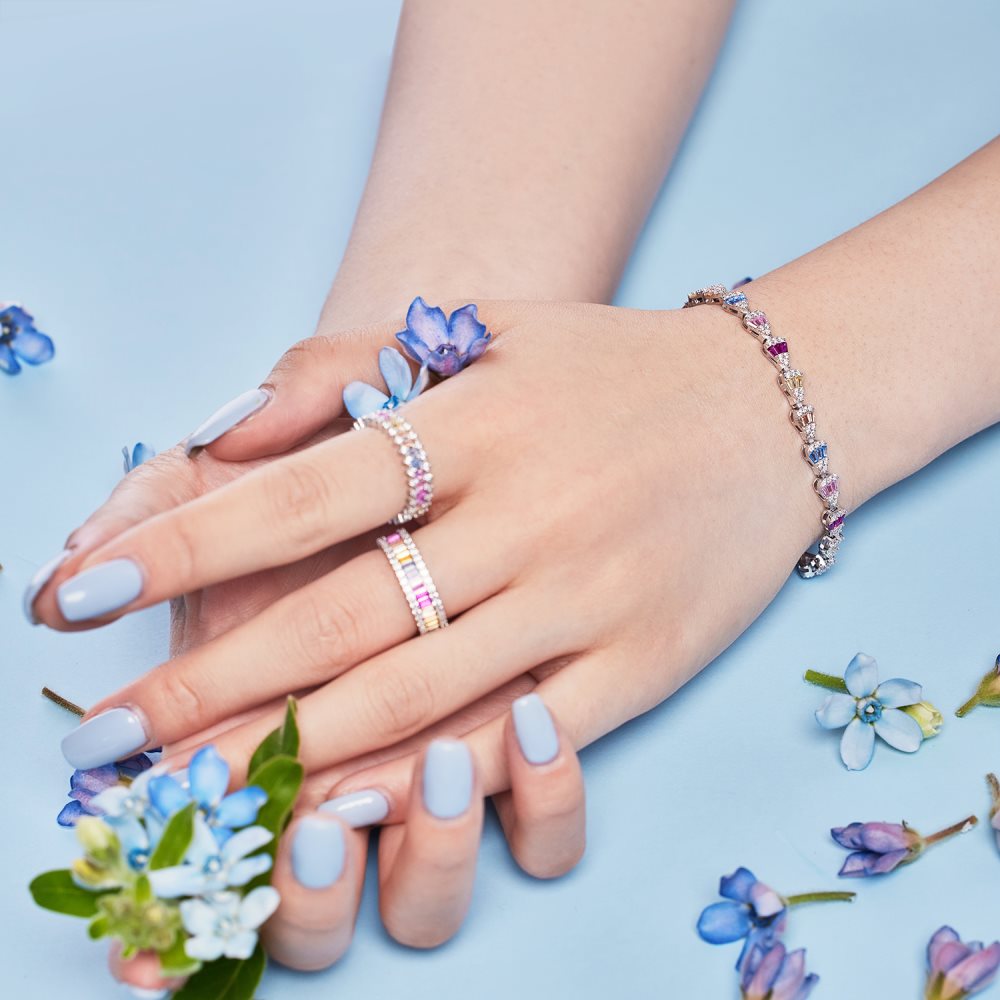 Anyco Bracelet Trapezoid Cuba Chain Link 925 Sterling Silver Bracelet Jewelry Set Cubic Zircon Pink Stone Diamond Tennis Bracelets Women-Bracelets-PEROZ Accessories