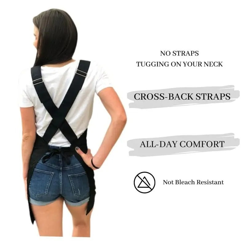 Anyhouz Work Apron Black Collection Cross-back with Large Pockets Adjustable Straps for Women Men Stylist Florist-Aprons-PEROZ Accessories