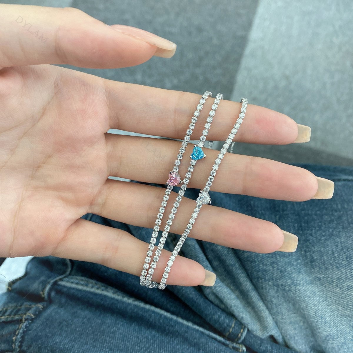 Anyco Bracelet S925 Silver Rhodium Plated 5A Grade Blue Pendant Cubic Zirconia Classic Bracelet Bangles for Women-Bracelets-PEROZ Accessories