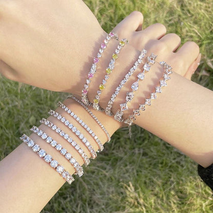 Anyco Bracelet S925 Sterling Silver Rhodium Plated Square Oval Teardrop Shape Zirconia Tennis Bangles-Bracelets-PEROZ Accessories