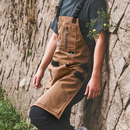 Anyhouz Gardening Apron Brown Denim Canvas Outdoor Work Home Gardener Carpentry Carving Barbecue Men and Women Work Clothes-Aprons-PEROZ Accessories