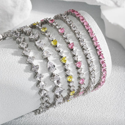 Anyco Bracelet 925 Sterling Silver Hypoallergenic Pink Rhodium Plated Diamond Heart Shape 5A Zirconia Jewelry Bangles-Bracelets-PEROZ Accessories
