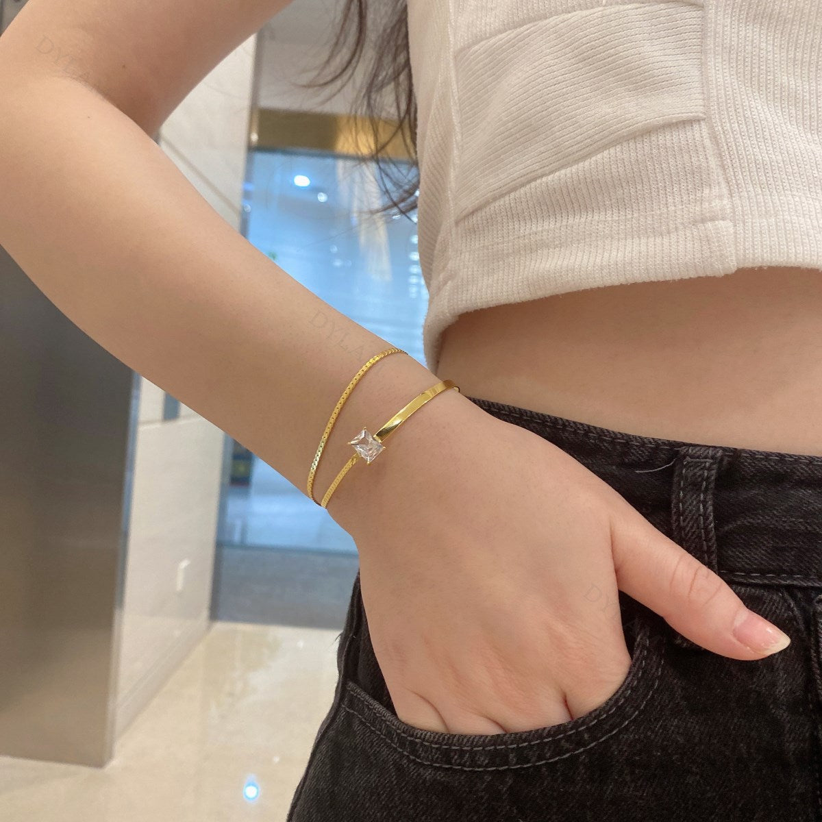 Anyco Bracelet Chain 5A Cubic Zirconia Solitaire Double Layered Adjustable 925 Sterling Silver Women Bracelets Bangles-Bracelets-PEROZ Accessories