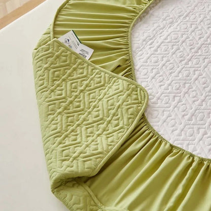 Anyhouz Mattress Cover Green 200x200cm Pure Cotton Soft Quilted Bed Sheet Anti-bacterial Protector Cover-Mattress Protectors-PEROZ Accessories