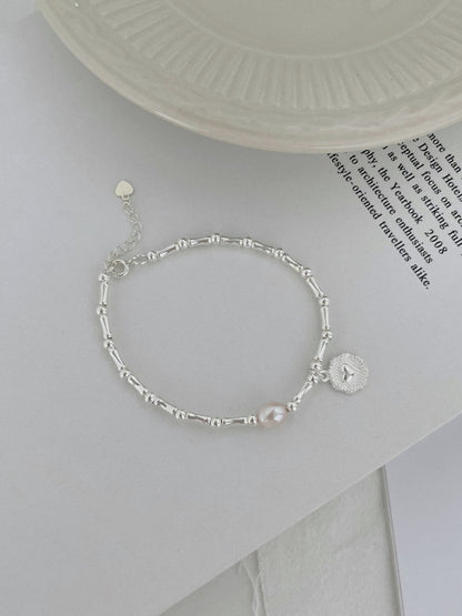 Anyco Bracelet Sterling Silver Rhodium Plated Bamboo Joint Chain Bead Circle Pendant Bracelets Women-Bracelets-PEROZ Accessories