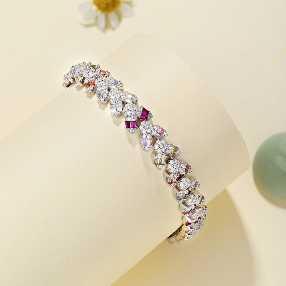 Anyco Bracelet Iced Out s925 Sterling Silver Bracelet Jewelry Set Cz Cubic Zirconia Colorful Pink Stone Diamond Tennis Bracelets Women-Bracelets-PEROZ Accessories