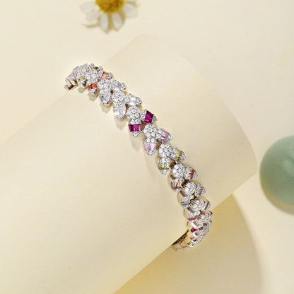 Anyco Bracelet Iced Out s925 Sterling Silver Bracelet Jewelry Set Cz Cubic Zirconia Colorful Pink Stone Diamond Tennis Bracelets Women-Bracelets-PEROZ Accessories