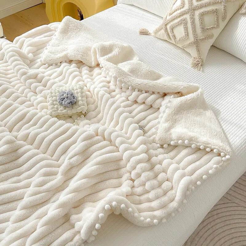 Anyhouz Blanket Deep Pink Tuscan Faux Rabbit Fur Autumn Winter Warm Wool Weighted Blanket Soft Cozy Warmth Sofa Blankets 120x150cm-Blankets-PEROZ Accessories