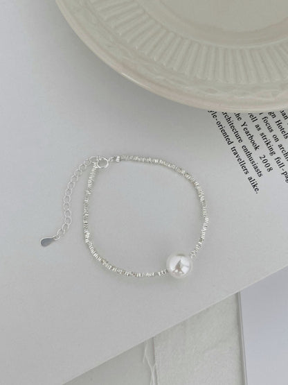 Anyco Bracelet Hypoallergenic S925 Sterling Silver bracelet Rhodium Plated Beaded Shell Pearl Pendant Bracelets for Women-Bracelets-PEROZ Accessories