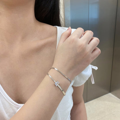 Anyco Bracelet Chain 5A Cubic Zirconia Solitaire Double Layered Adjustable 925 Sterling Silver Women Bracelets Bangles-Bracelets-PEROZ Accessories