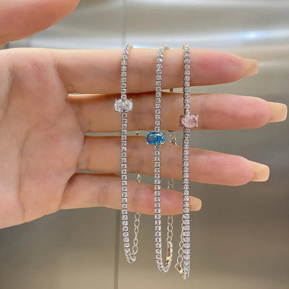 Anyco Bracelet Stackable Adjustable S925 Pink Pendant Sterling Silver 18K Gold Plated Cuban Chain Bracelets Women-Bracelets-PEROZ Accessories