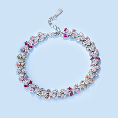 Anyco Bracelet Iced Out s925 Sterling Silver Bracelet Jewelry Set Cz Cubic Zirconia Colorful Pink Stone Diamond Tennis Bracelets Women-Bracelets-PEROZ Accessories