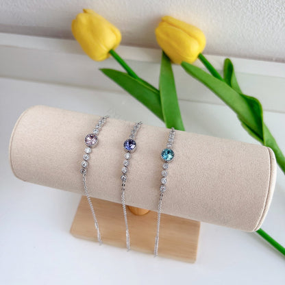 Anyco Bracelet 925 Sterling Silver Blue Pendant Charm Link Chain Austrian Crystal Jade Dainty Solitaire-Bracelets-PEROZ Accessories