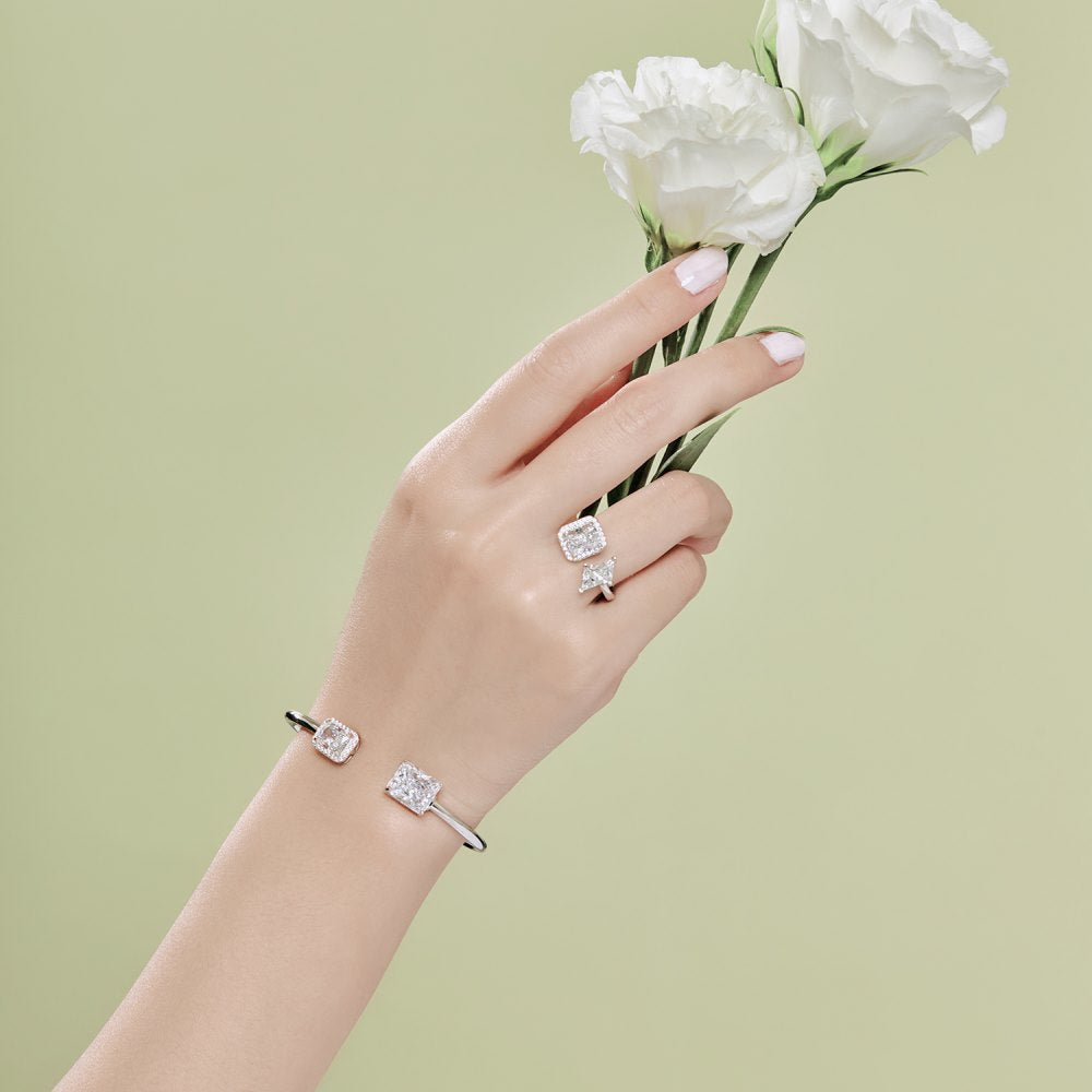 Anyco Bracelet Jewelry 925 Sterling Silver Cuff Bangle Bracelet Women Jewelry With Cubic Zirconia Bracelets For Girl-Bracelets-PEROZ Accessories
