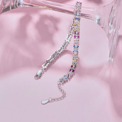 Anyco Bracelet Butterfly S925 Sterling Silver Bracelet Jewelry Set Cubic Zirconia Pink Stone Diamond Tennis Bracelets Women-Bracelets-PEROZ Accessories