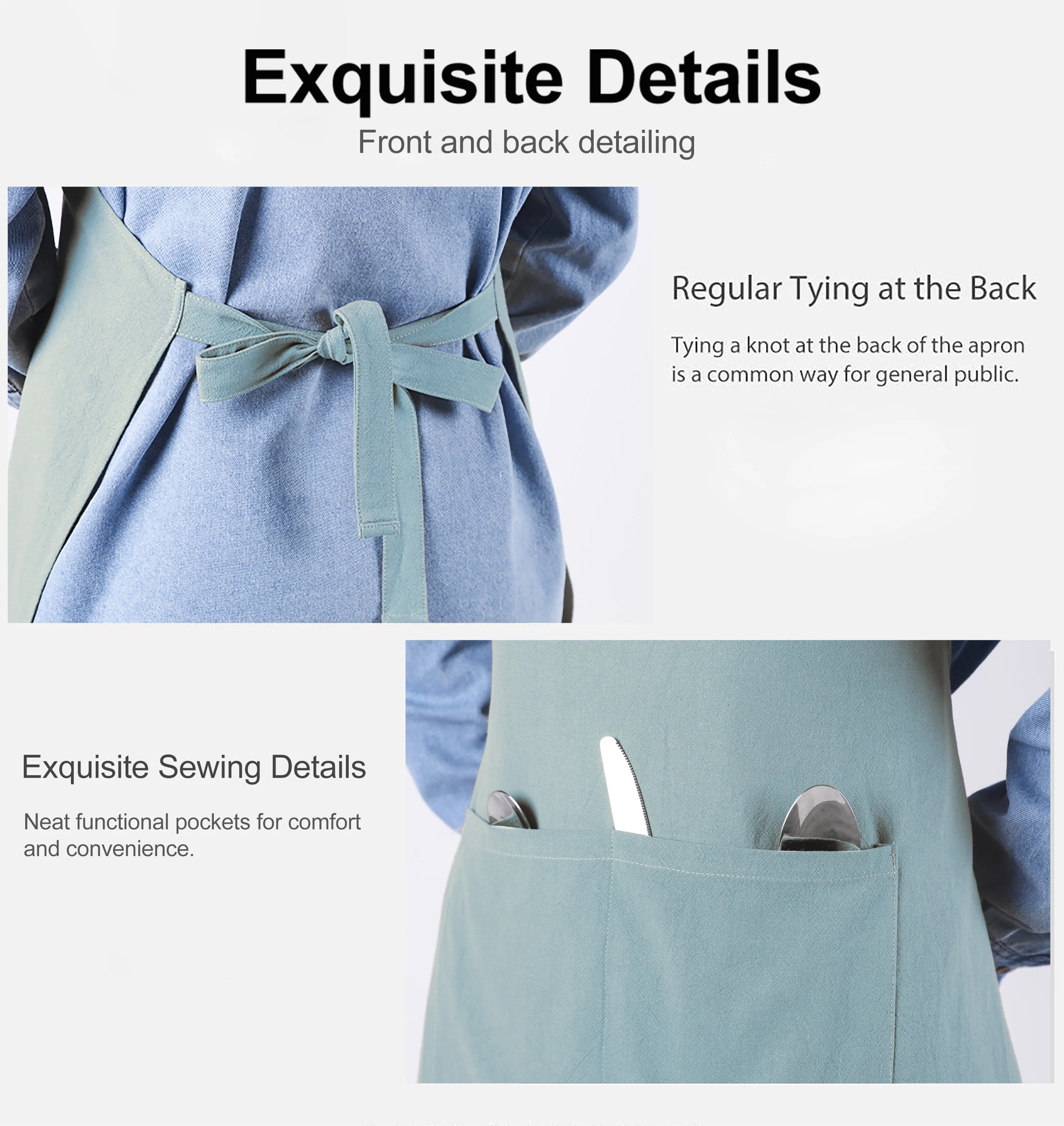 Anyhouz Kitchen Apron Green Cotton Linen Home Cleaning Garden Women Man Adjustable Neckband Dress Cafe Chef Cooking-Aprons-PEROZ Accessories