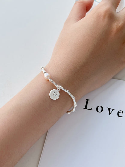 Anyco Bracelet Sterling Silver Rhodium Plated Bamboo Joint Chain Bead Circle Pendant Bracelets Women-Bracelets-PEROZ Accessories