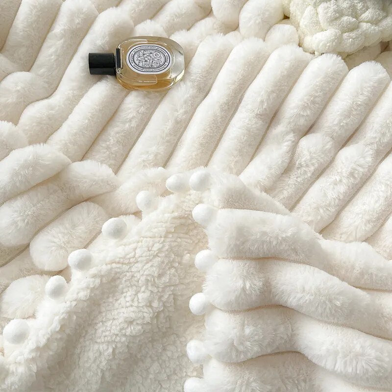 Anyhouz Blanket Deep Pink Tuscan Faux Rabbit Fur Autumn Winter Warm Wool Weighted Blanket Soft Cozy Warmth Sofa Blankets 120x150cm-Blankets-PEROZ Accessories
