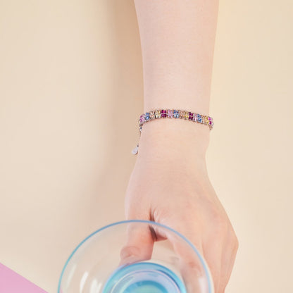 Anyco Bracelet Delicate Bijoux 925 Sterling Silver Bracelet Jewelry Set Cubic Zirconia Pink Stone Diamond Tennis Bracelets Women-Bracelets-PEROZ Accessories