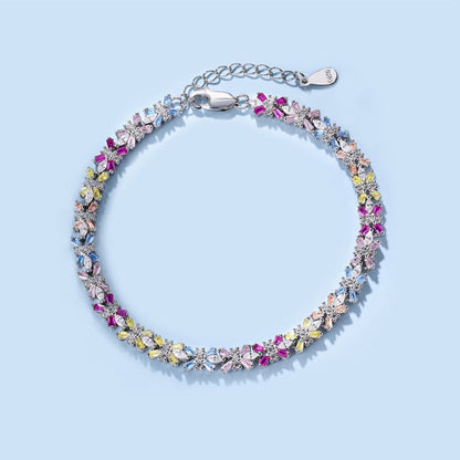 Anyco Bracelet Butterfly S925 Sterling Silver Bracelet Jewelry Set Cubic Zirconia Pink Stone Diamond Tennis Bracelets Women-Bracelets-PEROZ Accessories