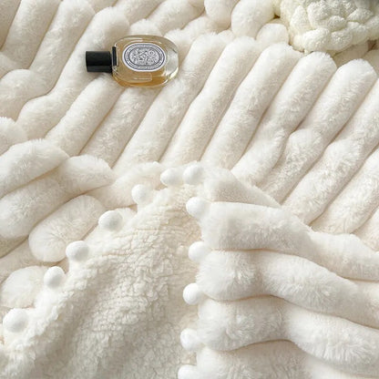 Anyhouz Blanket Cream White Tuscan Faux Rabbit Fur Autumn Winter Warm Wool Weighted Blanket Soft Cozy Warmth Sofa Blankets 120x150cm-Blankets-PEROZ Accessories