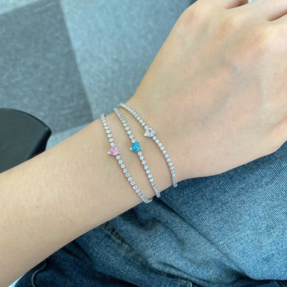 Anyco Bracelet S925 Silver Rhodium Plated 5A Grade Blue Pendant Cubic Zirconia Classic Bracelet Bangles for Women-Bracelets-PEROZ Accessories