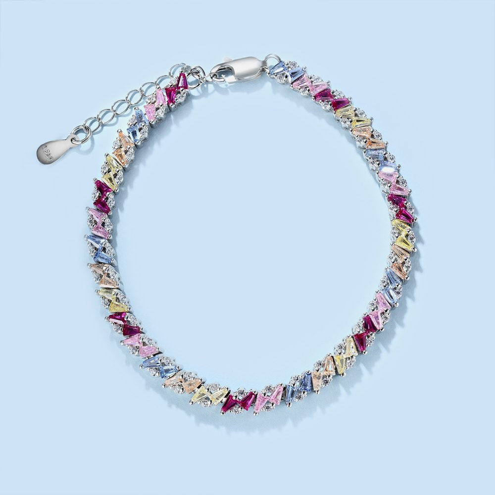 Anyco Bracelet Eternity Band Colorful S925 Sterling Silver Bracelet Jewelry Set Cubic Zirconia Pink Stone Diamond Tennis Bracelets Women-Bracelets-PEROZ Accessories