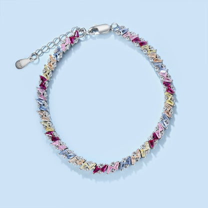Anyco Bracelet Eternity Band Colorful S925 Sterling Silver Bracelet Jewelry Set Cubic Zirconia Pink Stone Diamond Tennis Bracelets Women-Bracelets-PEROZ Accessories