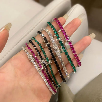 Anyco Bracelet Fine Jewelry Women S925 Silver Rhodium Plated Black Pink Green Clear Round Cut 5A Cubic Zirconia Tennis Bangles-Bracelets-PEROZ Accessories