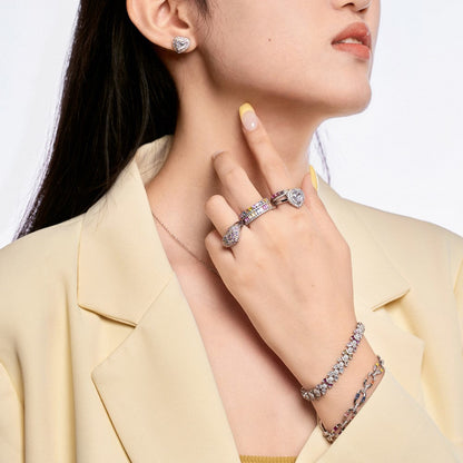 Anyco Bracelet Paperclip Corss Shape S925 Sterling Silver Bracelet Jewelry Set Cubic Zirconia Pink Stone Diamond Tennis Bracelets Women-Bracelets-PEROZ Accessories