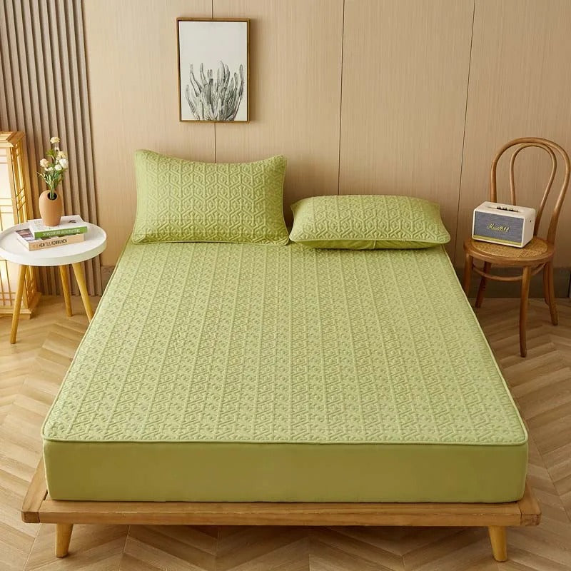 Anyhouz Mattress Cover Green 200x200cm Pure Cotton Soft Quilted Bed Sheet Anti-bacterial Protector Cover-Mattress Protectors-PEROZ Accessories