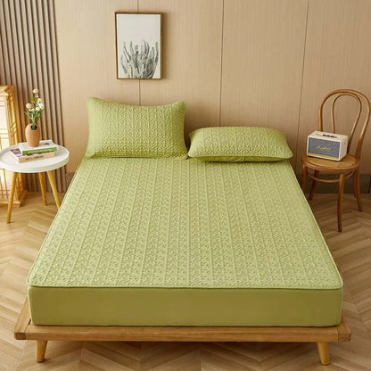 Anyhouz Mattress Cover Green 200x200cm Pure Cotton Soft Quilted Bed Sheet Anti-bacterial Protector Cover-Mattress Protectors-PEROZ Accessories