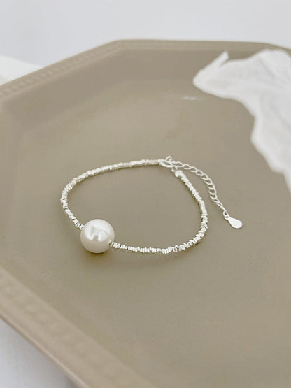 Anyco Bracelet Hypoallergenic S925 Sterling Silver bracelet Rhodium Plated Beaded Shell Pearl Pendant Bracelets for Women-Bracelets-PEROZ Accessories