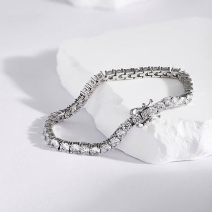 Anyco Bracelet Rhodium Plated 4mm Round 5A Cubic Zirconia Classic Tennis Bangle 925 Sterling Silver Bracelets for Women-Bracelets-PEROZ Accessories