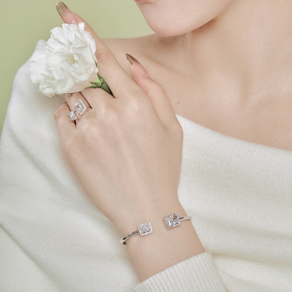 Anyco Bracelet Jewelry 925 Sterling Silver Cuff Bangle Bracelet Women Jewelry With Cubic Zirconia Bracelets For Girl-Bracelets-PEROZ Accessories