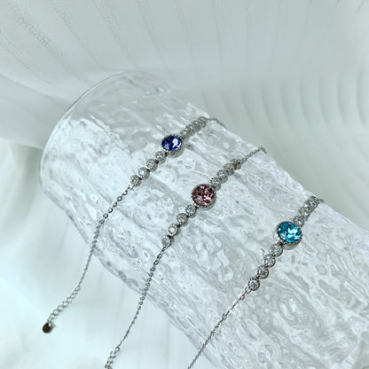 Anyco Bracelet 925 Sterling Silver Violet Pendant Charm Link Chain Austrian Crystal Jade Dainty Solitaire-Bracelets-PEROZ Accessories