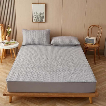Anyhouz Mattress Cover Gray Double Size Pure Cotton Soft Quilted Bed Sheet Anti-bacterial Protector Cover-Mattress Protectors-PEROZ Accessories