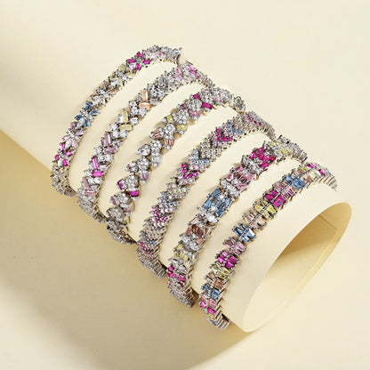 Anyco Bracelet Butterfly S925 Sterling Silver Bracelet Jewelry Set Cubic Zirconia Pink Stone Diamond Tennis Bracelets Women-Bracelets-PEROZ Accessories