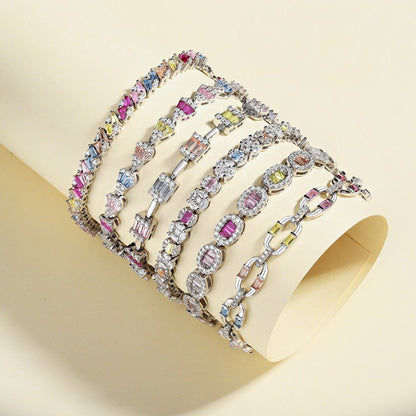 Anyco Bracelet Bling S925 Sterling Silver Bracelet Jewelry Set Cubic Zirconia Colorful Pink Stone Diamond Tennis Bracelets Women-Bracelets-PEROZ Accessories