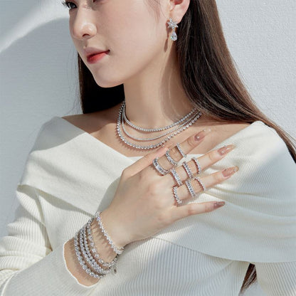 Anyco Bracelet S925 Sterling Silver Rhodium Plated Square Oval Teardrop Shape Zirconia Tennis Bangles-Bracelets-PEROZ Accessories